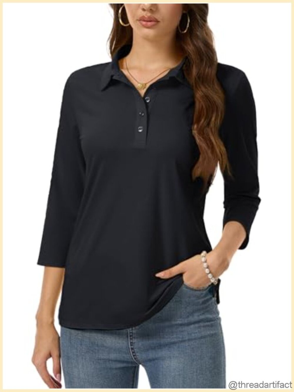 Women's Polo Shirt 3/4 Sleeve Collared Golf Shirt UPF 50+